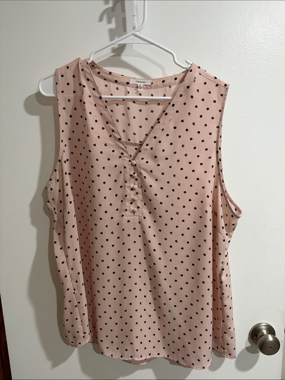 Maurices Pink Sleeveless Polka Dot Henley Blouse